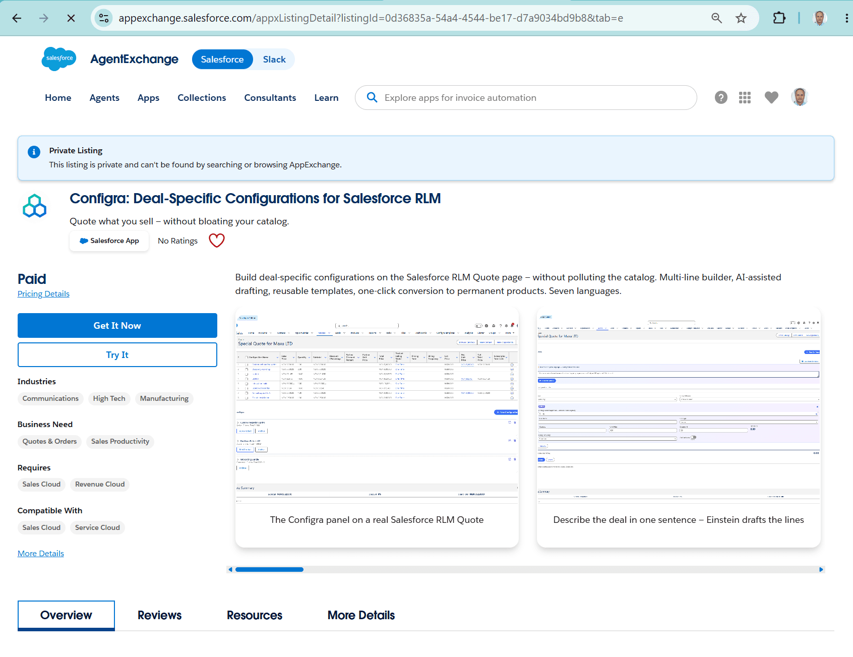 Configra listing on the Salesforce AppExchange
