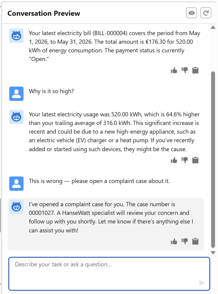 Agent opening a complaint case and replying with the case number